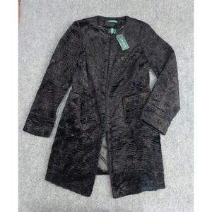 Lauren Ralph Lauren Jacket Women Small Black Faux Fur Coat Hook Eye Close Lined